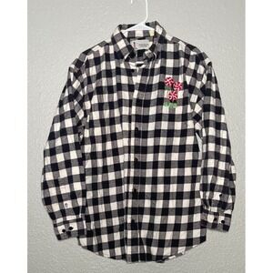Lighthouse Apparel Flannel Shirt XL Black White Check Holiday‎ Embroidered Candy